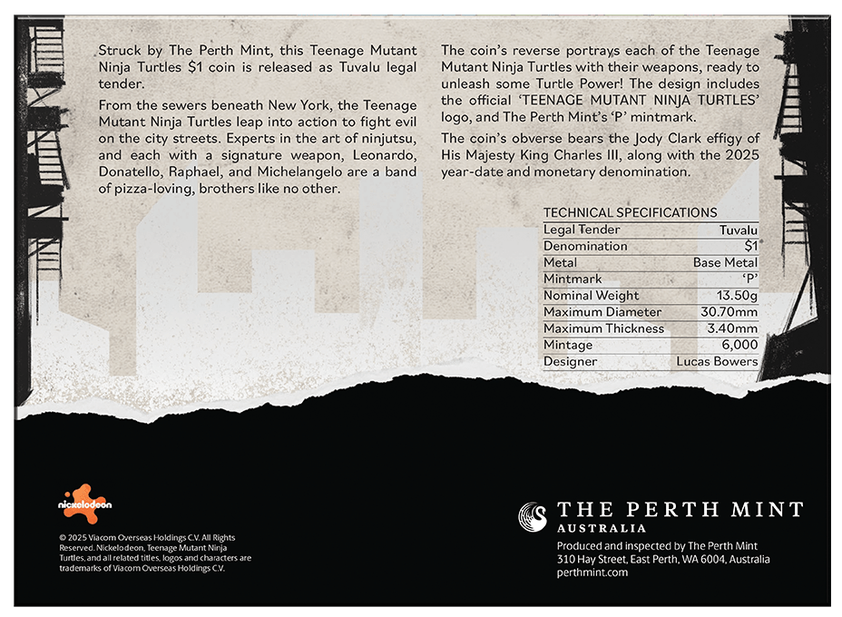 Teenage Mutant Ninja Turtles 2025 $1 Coin In Card - Nova Coins