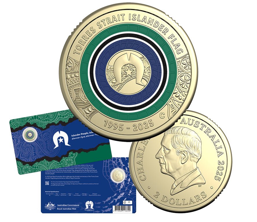 Torres Strait Islander Flag 2025 $2 Coloured C Mintmark Uncirc Coin Card - Nova Coins
