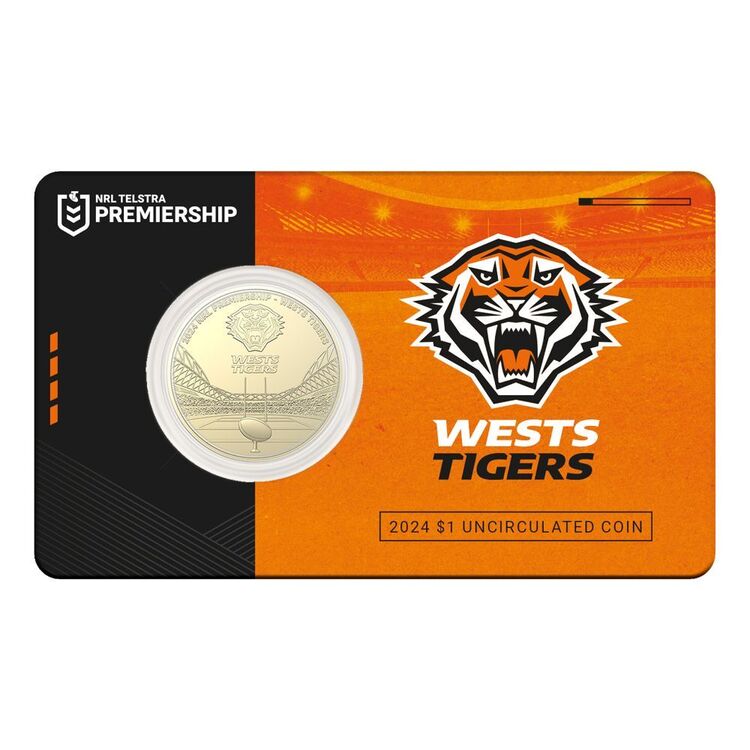 2024 NRL Wests Tigers $1 Team Coin in Card