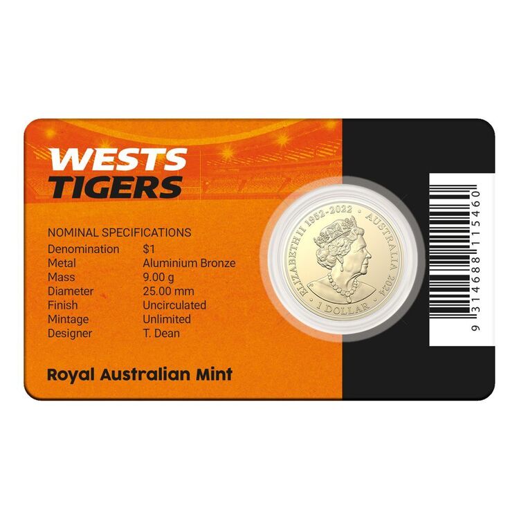 2024 NRL Wests Tigers $1 Team Coin in Card