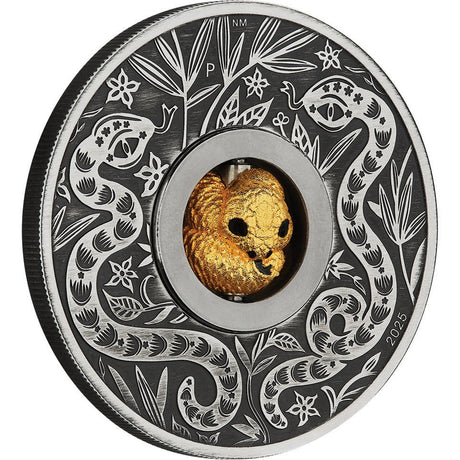 Year of the Snake Rotating Charm 2025 1oz Silver Antiqued Coin - Nova Coins