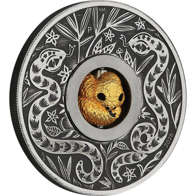 Year of the Snake Rotating Charm 2025 1oz Silver Antiqued Coin - Nova Coins